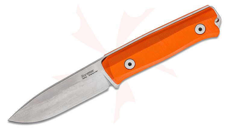 LionSteel B40 Bushcraft Fixed Blade Knife 3.86 inch Sleipner Spear Point Blade, Orange G10 Handles, Leather Sheath