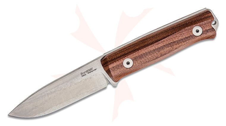 LionSteel B40 Bushcraft Fixed Blade Knife 3.86 inch Sleipner Spear Point Blade, Santos Wood Handles, Leather Sheath