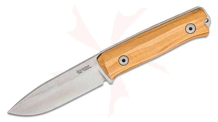 LionSteel B40 Bushcraft Fixed Blade Knife 3.86 inch Sleipner Spear Point Blade, Olive Wood Handles, Leather Sheath
