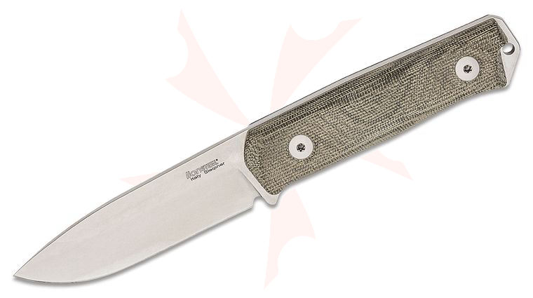 LionSteel B41 Bushcraft Fixed Blade Knife 4.25 inch Sleipner Spear Point Blade, Green Canvas Micarta Handles, Leather Sheath
