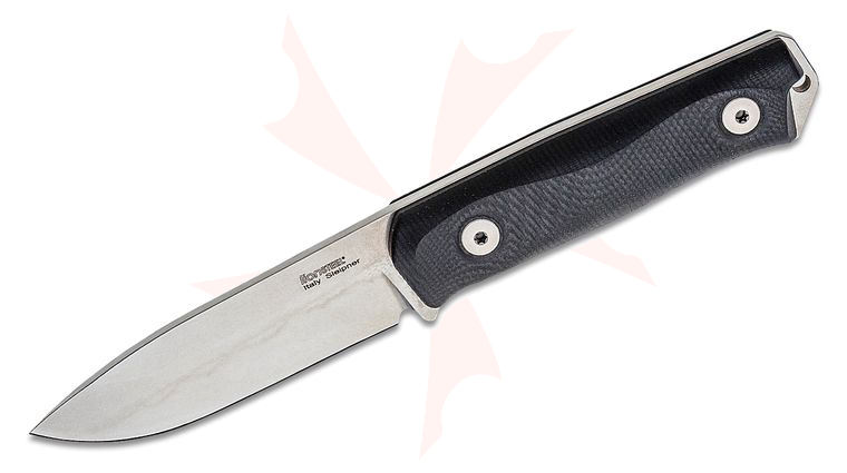 LionSteel B41 Bushcraft Fixed Blade Knife 4.25 inch Sleipner Spear Point Blade, Black G10 Handles, Leather Sheath