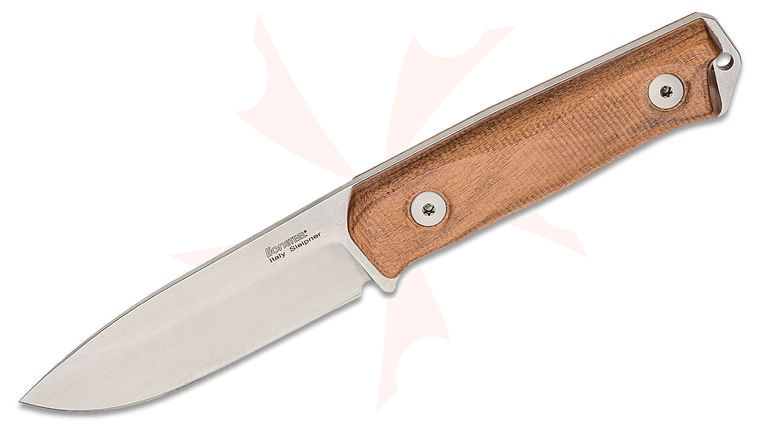 LionSteel B41 Bushcraft Fixed Blade Knife 4.25 inch Sleipner Spear Point Blade, Santos Wood Handles, Leather Sheath