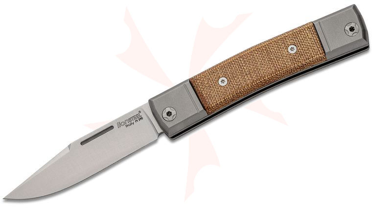 LionSteel bestMAN BM1 Traditional Folding Knife 2.8 inch M390 Clip Point Blade, Natural Canvas Micarta Handles with Titanium Bolsters