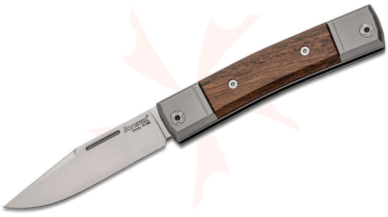 LionSteel bestMAN BM1 Traditional Folding Knife 2.8 inch M390 Clip Point Blade, Santos Wood Handles with Titanium Bolsters
