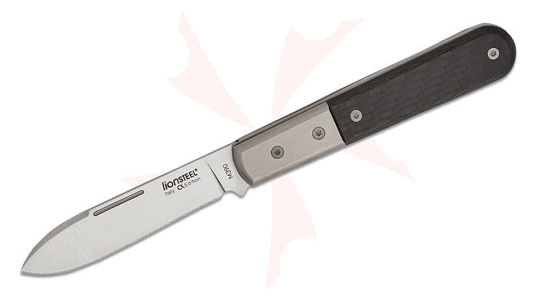 LionSteel CollectorKnives Roundhead Barlow Folding Knife 2.95 inch M390 Spear Point Blade, Carbon Fiber Handles with Titanium Bolsters