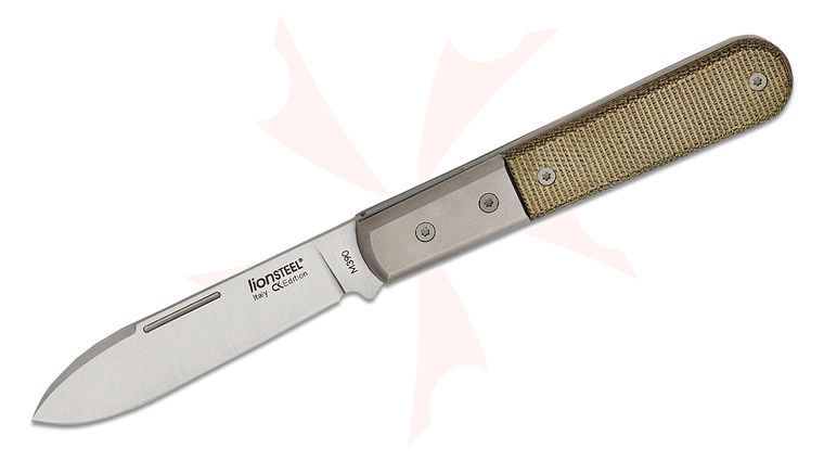 LionSteel CollectorKnives Roundhead Barlow Folding Knife 2.95 inch M390 Spear Point Blade, Green Canvas Micarta Handles with Titanium Bolsters