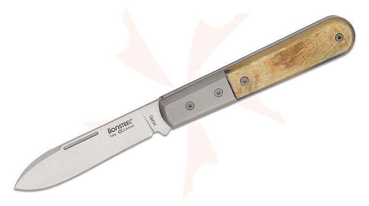 LionSteel CollectorKnives Roundhead Barlow Folding Knife 2.95 inch M390 Spear Point Blade, Ram Horn Handles with Titanium Bolsters