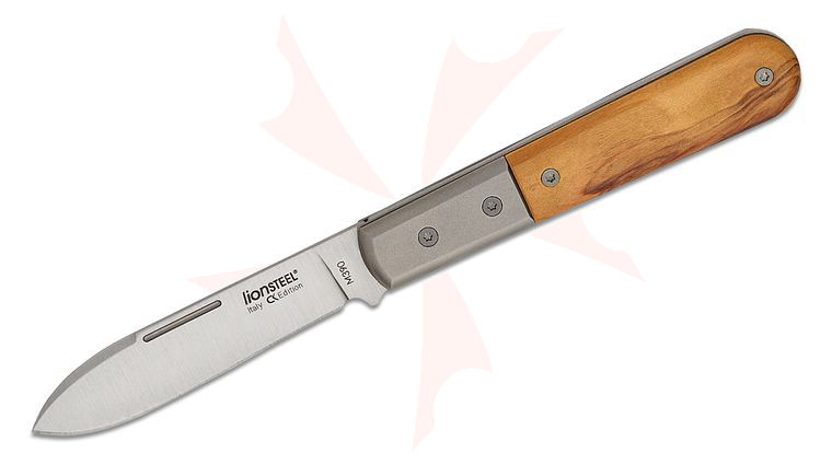LionSteel CollectorKnives Roundhead Barlow Folding Knife 2.95 inch M390 Spear Point Blade, Olive Wood Handles with Titanium Bolsters