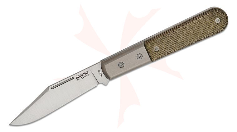 LionSteel CollectorKnives Shuffler Barlow Folding Knife 2.95 inch M390 Clip Point Blade, Green Canvas Micarta Handles with Titanium Bolsters