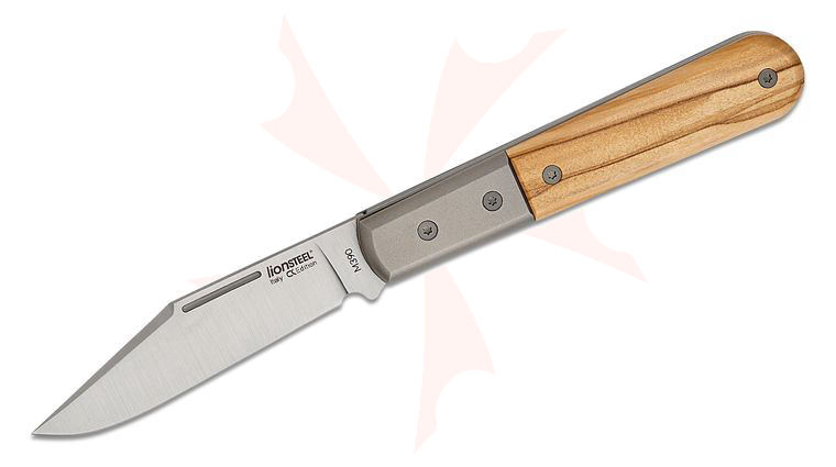 LionSteel CollectorKnives Shuffler Barlow Folding Knife 2.95 inch M390 Clip Point Blade, Olive Wood Handles with Titanium Bolsters