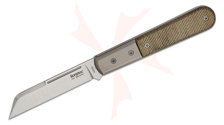 LionSteel CollectorKnives Dom Barlow Folding Knife 2.95 inch M390 Sheepsfoot Blade, Green Canvas Micarta Handles with Titanium Bolsters