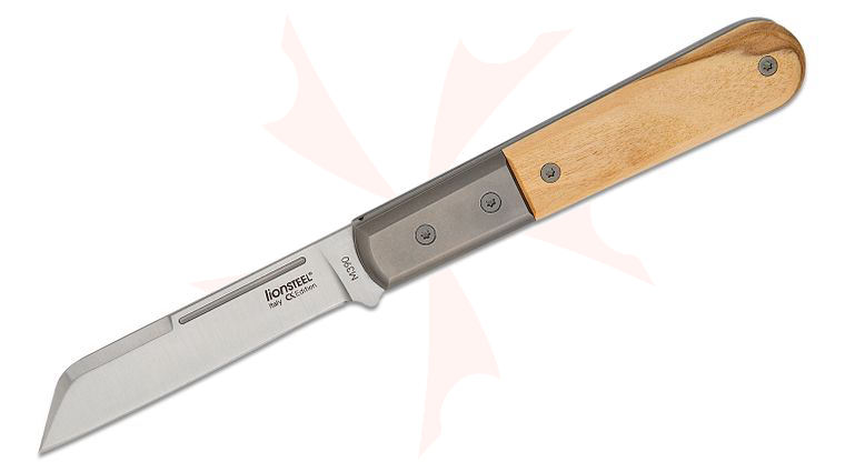 LionSteel CollectorKnives Dom Barlow Folding Knife 2.95 inch M390 Sheepsfoot Blade, Olive Wood Handles with Titanium Bolsters