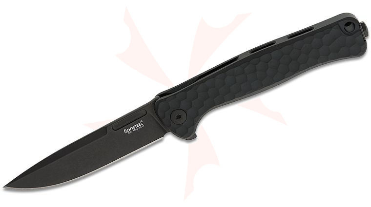 LionSteel EM01A BB Emmet Flipper Knife 2.83 inch CPM-MagnaCut Black PVD Drop Point Blade, SOLID Black Integral Aluminum Handles