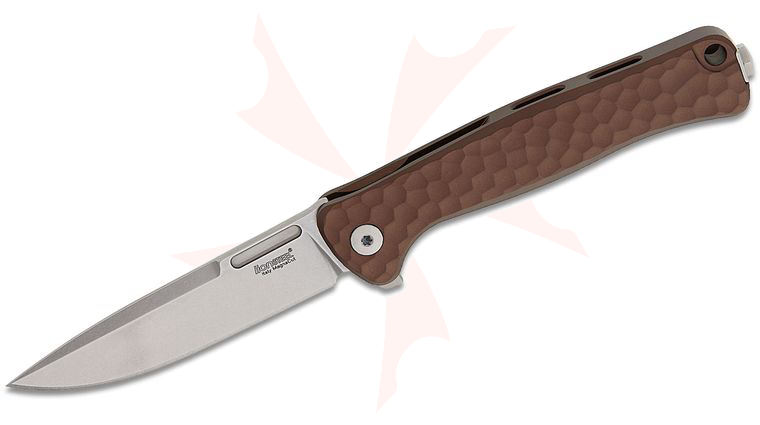 LionSteel EM01A ES Emmet Flipper Knife 2.83 inch CPM-MagnaCut Stonewashed Drop Point Blade, SOLID Earth Brown Integral Aluminum Handles