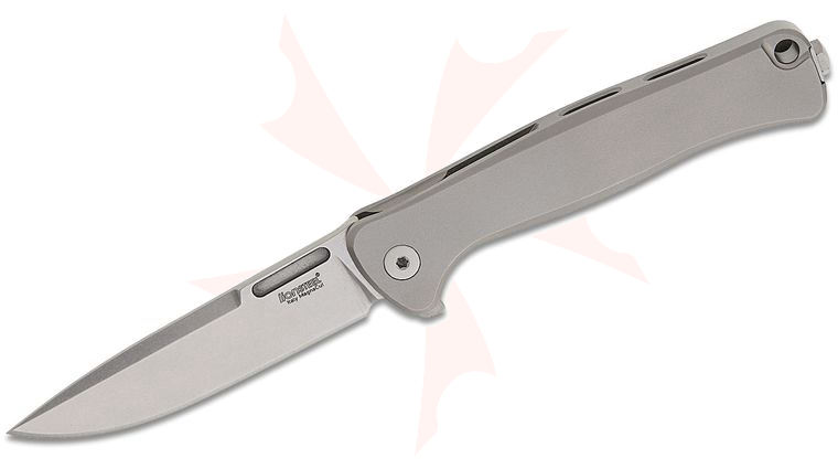 LionSteel EM01 FL Emmet Flipper Knife 2.83 inch CPM-MagnaCut Stonewashed Drop Point Blade, SOLID Integral Titanium Handles