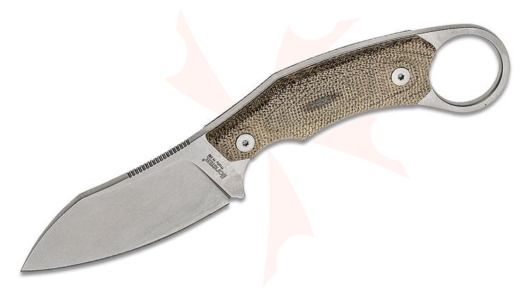 LionSteel H1 Fixed Backup Knife 2.95 inch M390 Stonewashed Sheepsfoot Blade, One-Piece Green Canvas Micarta Handle, Black Leather Sheath