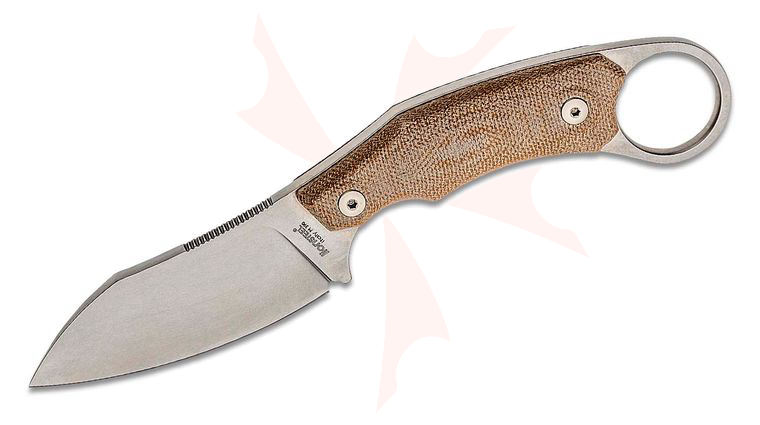 LionSteel H1 Fixed Backup Knife 2.95 inch M390 Stonewashed Sheepsfoot Blade, One-Piece Natural Canvas Micarta Handle, Black Leather Sheath