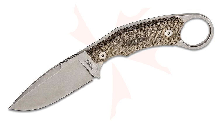 LionSteel H2 Fixed Backup Knife 2.95 inch M390 Stonewashed Drop Point Blade, One-Piece Green Canvas Micarta Handle, Black Leather Sheath