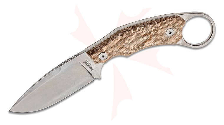 LionSteel H2 Fixed Backup Knife 2.95 inch M390 Stonewashed Drop Point Blade, One-Piece Natural Canvas Micarta Handle, Black Leather Sheath