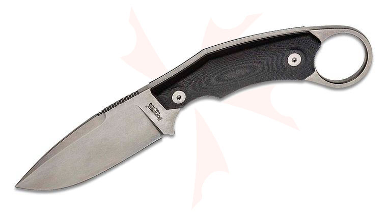 LionSteel H2 Fixed Backup Knife 2.95 inch M390 Stonewashed Drop Point Blade, One-Piece Black G10 Handle, Black Leather Sheath
