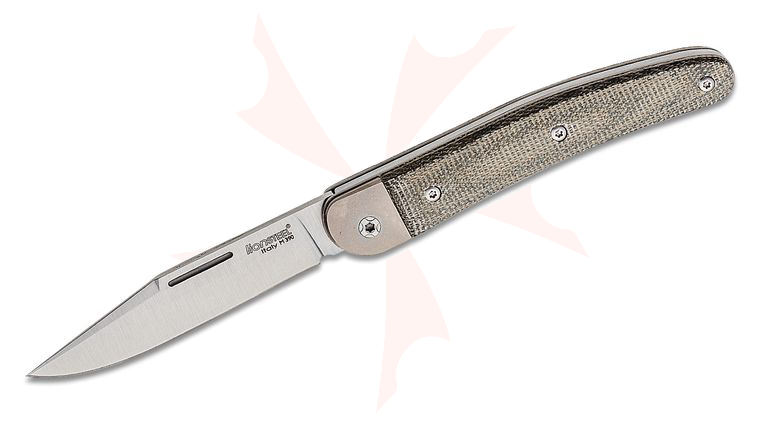 LionSteel Jack JK1 Traditional Folding Knife 3.03 inch M390 Clip Point Blade, Green Canvas Micarta Handles with Titanium Bolsters