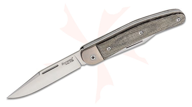LionSteel Jack JK2 Traditional Folding Knife 3.03 inch M390 Clip Point Blade and Bottler Opener, Green Canvas Micarta Handles with Titanium Bolsters