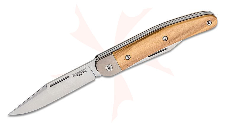 LionSteel Jack JK2 Traditional Folding Knife 3.03 inch M390 Clip Point Blade and Bottler Opener, Olive Wood Handles with Titanium Bolsters