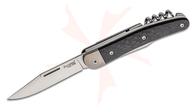 LionSteel Jack JK3 Traditional Folding Knife 3.03 inch M390 Clip Point Blade, Bottler Opener and Corkscrew, Carbon Fiber Handles with Titanium Bolsters