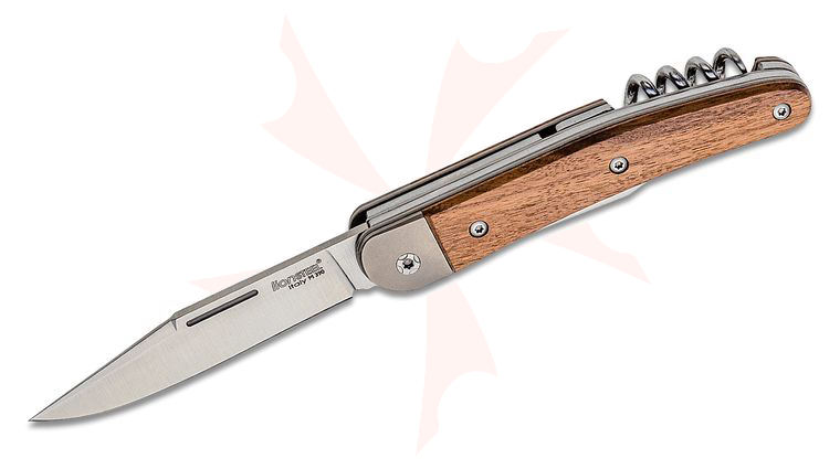 LionSteel Jack JK3 Traditional Folding Knife 3.03 inch M390 Clip Point Blade, Bottler Opener and Corkscrew, Santos Wood Handles with Titanium Bolsters