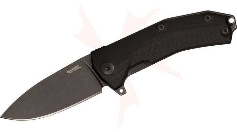 LionSteel KUR Flipper 3.43 inch Sleipner Black Stonewashed Blade, Black G10 Handles