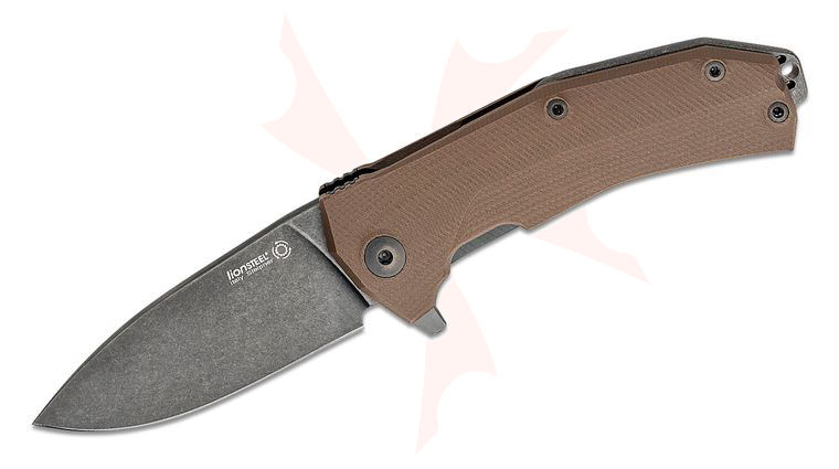 LionSteel KUR Flipper 3.43 inch Sleipner Black Stonewashed Blade, Brown G10 Handles