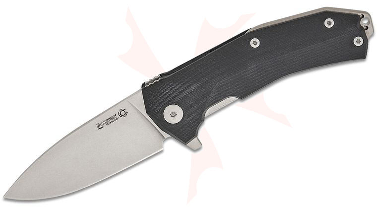 LionSteel KUR Flipper Knife 3.43 inch Sleipner Stonewashed Blade, Black G10 Handles