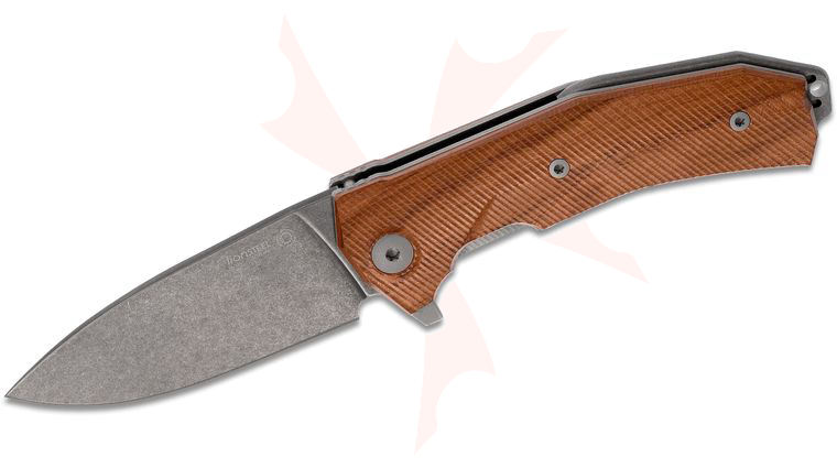 LionSteel KUR Flipper Knife 3.43 inch Sleipner Black PVD Stonewashed Blade, Santos Wood Handles