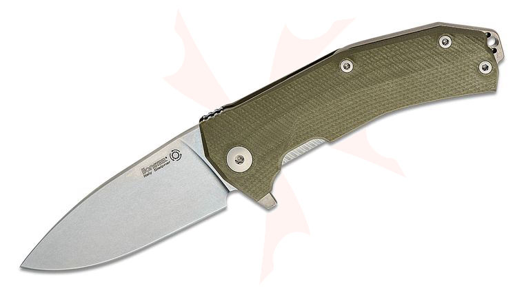 LionSteel KUR Flipper 3.43 inch Sleipner Stonewashed Blade, OD Green G10 Handles