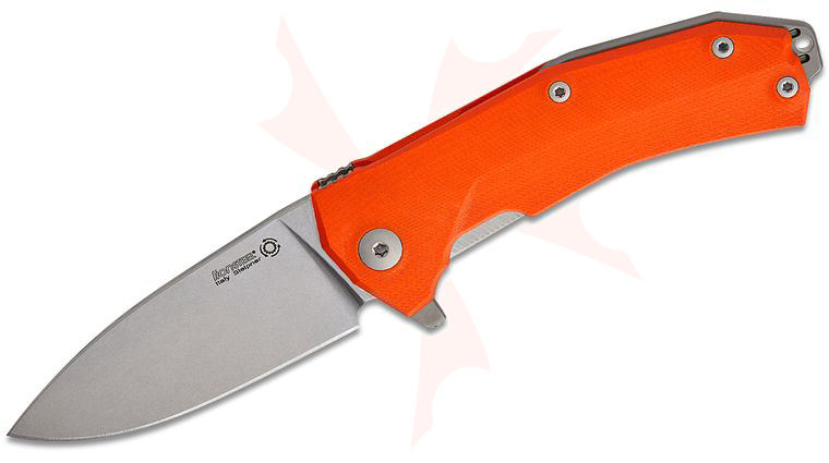 LionSteel KUR Flipper 3.43 inch Sleipner Stonewashed Blade, Orange G10 Handles
