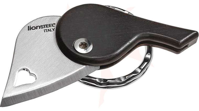 LionSteel LB EB LionBeat Heart-Shaped Keychain Folding Knife, Ebony Wood Integral Handle