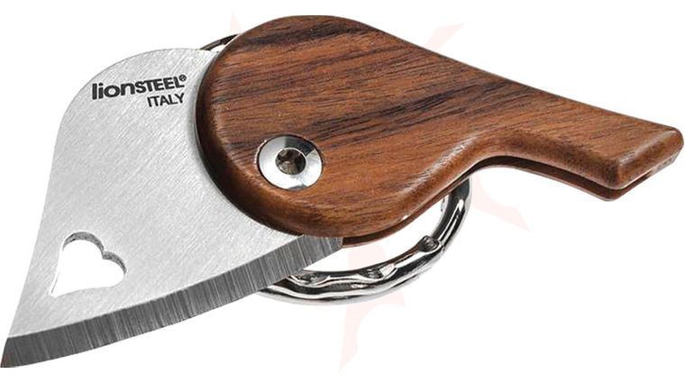 LionSteel LB ST LionBeat Heart-Shaped Keychain Folding Knife, Santos Wood Integral Handle