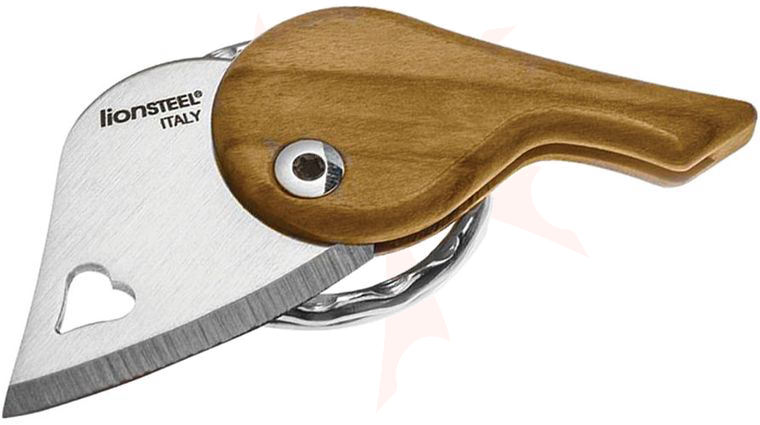 LionSteel LB UL LionBeat Heart-Shaped Keychain Folding Knife, Olive Wood Integral Handle