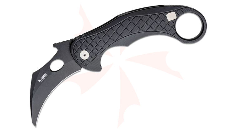 LionSteel/Emerson Knives L.E.One Karambit Flipper Knife 3.23 inch CPM-MagnaCut Chemical Black Hawkbill Blade, Black Aluminum Handles