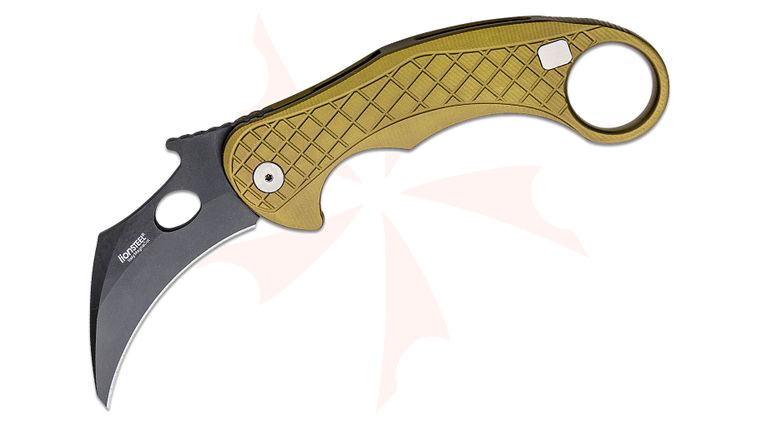 LionSteel/Emerson Knives L.E.One Karambit Flipper Knife 3.23 inch CPM-MagnaCut Chemical Black Hawkbill Blade, Green Aluminum Handles