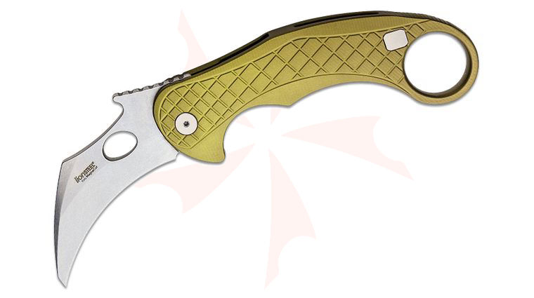 LionSteel/Emerson Knives L.E.One Karambit Flipper Knife 3.23 inch CPM-MagnaCut Stonewashed Hawkbill Blade, Green Aluminum Handles