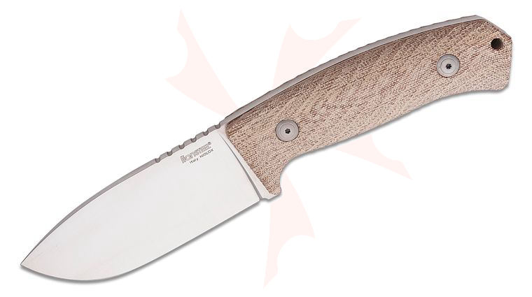 LionSteel M3 Combat Knife Fixed 4.5 inch Niolox Drop Point Blade, Natural Canvas Micarta Handles, Leather Sheath