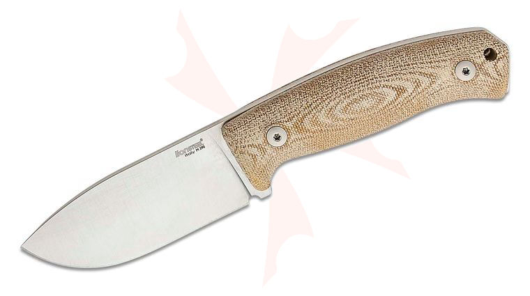 LionSteel M2M CVN MCKF Hunter Fixed Blade Knife 3.54 inch M390 Drop Point, Natural Canvas Micarta Handles, Leather MOLLE Sheath