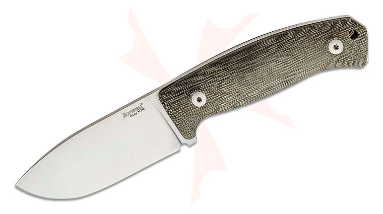 LionSteel M2M CVG MCKF Hunter Fixed Blade Knife 3.54 inch M390 Drop Point, Green Canvas Micarta Handles, Leather MOLLE Sheath