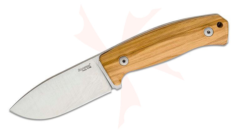 LionSteel M2M UL MCKF Hunter Fixed Blade Knife 3.54 inch M390 Drop Point, Olive Wood Handles, Leather MOLLE Sheath