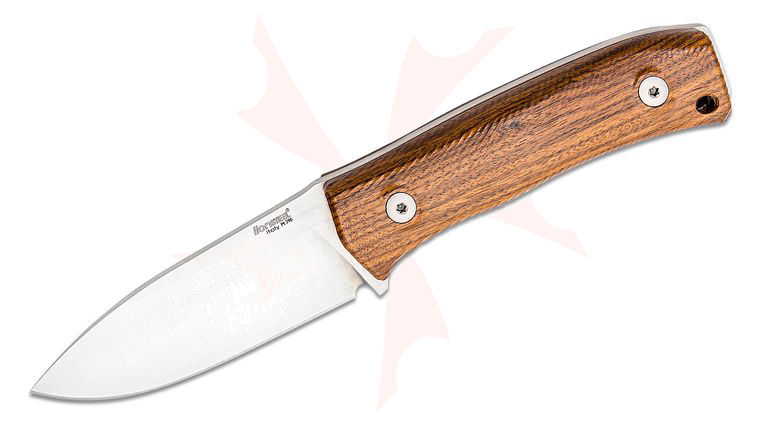 LionSteel M4 ST Bushcrafting Fixed 3.74 inch Satin M390 Plain Blade, Santos Wood Handles, Leather Sheath