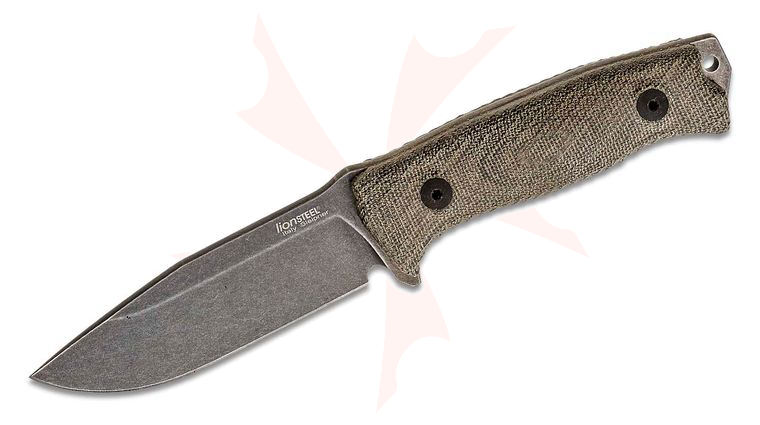 LionSteel M5 Hunter Fixed 4.53 inch Black Stonewashed Sleipner Plain Blade, Green Canvas Micarta Handles, Cordura Sheath