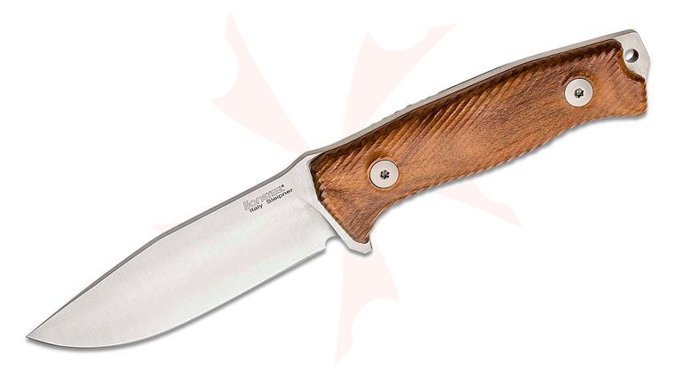 LionSteel M5 Hunter Fixed 4.53 inch Satin Sleipner Plain Blade, Santos Wood Handles, Leather Sheath