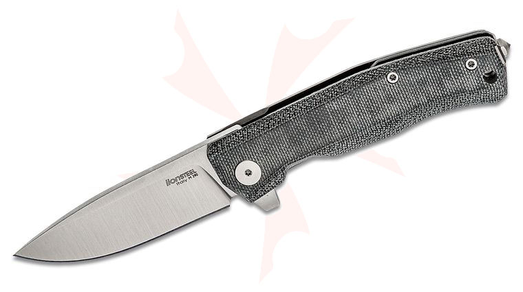 LionSteel MT01 CVB Myto Flipper Knife 3.27 inch M390 Satin Blade, Black Canvas Micarta and Titanium Handles