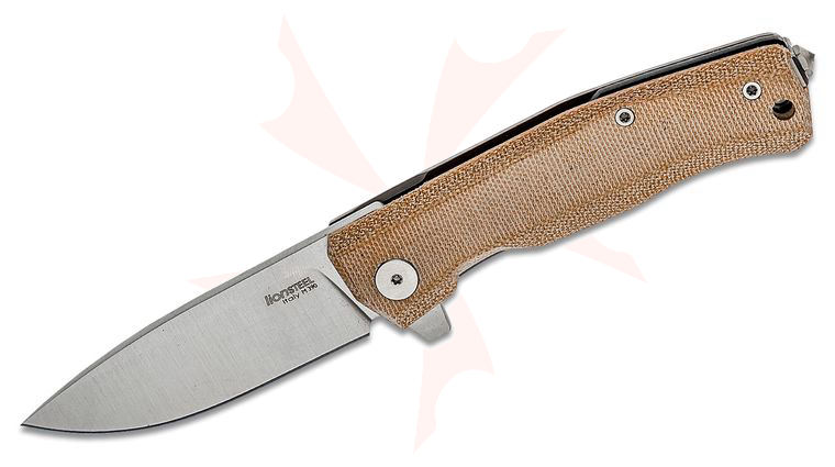 LionSteel MT01 CVN Myto Flipper Knife 3.27 inch M390 Satin Blade, Natural Canvas Micarta and Titanium Handles